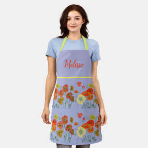 Poppy Poppies Red Waterverf Lila Floral Apron Schort