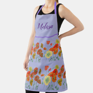 Poppy Poppies Red Waterverf Lila Floral Apron Schort