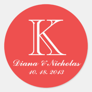 Poppy red bedankt sticker voor monogram bruiloft