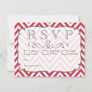 Poppy Red & White Chevron Wedding RSVP Kaarten Kaartje