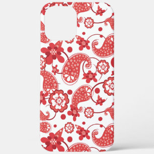Poppy Red   White Chic Paisley Pattern iPhone 12 Pro Max Hoesje