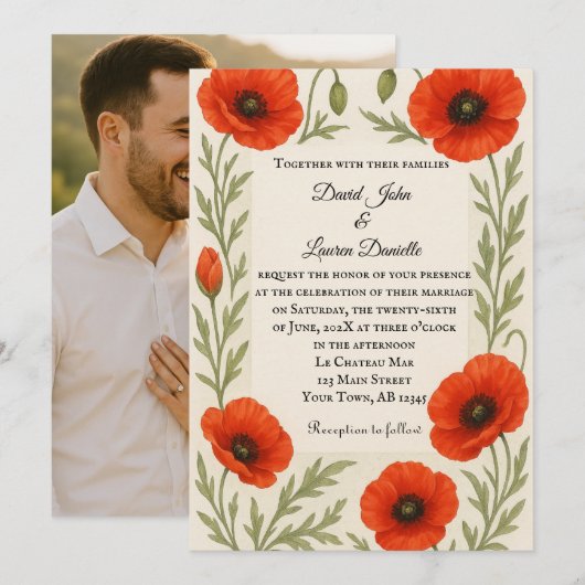 Poppy Reverie Photo Wedding Invitation (Devant / Derrière)