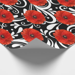 Poppy rood bloem zwart wit glam cadeaupapier
