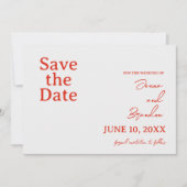 Poppy rood & off wit moderne bruiloft save the date (Voorkant)