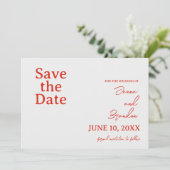 Poppy rood & off wit moderne bruiloft save the date (Staand voorkant)