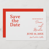 Poppy rood & off wit moderne bruiloft save the date (Voorkant / Achterkant)