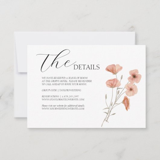 Poppy Sinaasappel Flower Wedding details RSVP Kaartje (Voorkant)