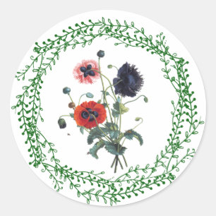 Poppy Sticker, glanzend, klein, 1½ inch (vel van Ronde Sticker