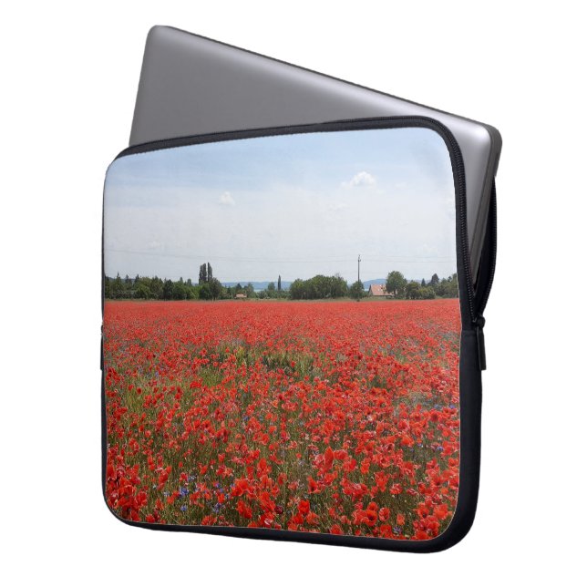 Poppy veld bij de hand laptop sleeve (Voorkant Links)