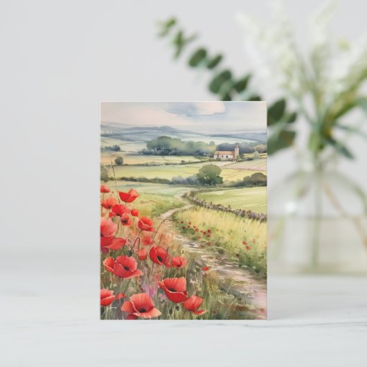 Poppy veld in een landelijk landschap briefkaart (Staand voorkant)