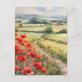 Poppy veld in een landelijk landschap briefkaart (Voorkant)