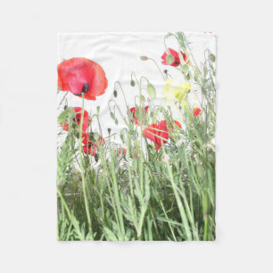 Poppy velden bloemen Zon Natuur bloeit Hart Fleece Deken