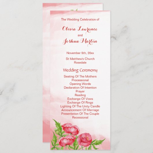 Poppy Waterverf Trouwprogramma's Programma (Voorkant / Achterkant)