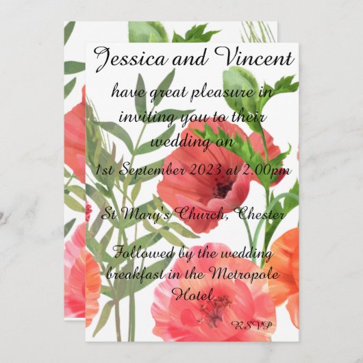Poppy Wedding Invitation - kan op maat gemaakt wor Kaart (Voorkant / Achterkant)