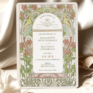 Poppy Wedding Invitations Art Nouveau door Mucha Kaart