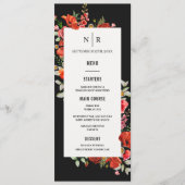 Poppy Wildbloemen Monogram Donkere bruiloft Menu (Voorkant)