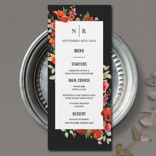 Poppy Wildbloemen Monogram Donkere bruiloft Menu