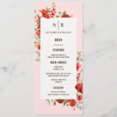 Poppy Wildflower Monogram Roze Bruiloft Menu (Voorkant)