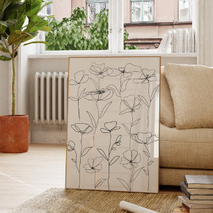 Poppy Wildflower Zwart-wit Minimal Floral Poster