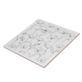 Poppy Wildflower Zwart-wit Minimal Floral Tegeltje (Zijkant)