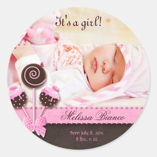 Pops de gâteau Bébé Girl Sticker rose Brown bonbon (Devant)