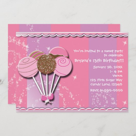Pops de gâteaux rose et violet Invitations de fête (Devant / Derrière)
