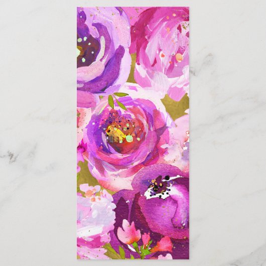 Pops de rose et violet vibre Mariage Floral Menu (Dos)