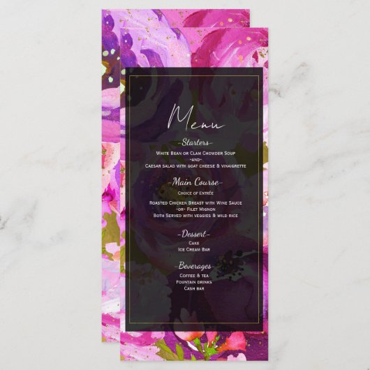 Pops de rose et violet vibre Mariage Floral Menu (Devant / Derrière)
