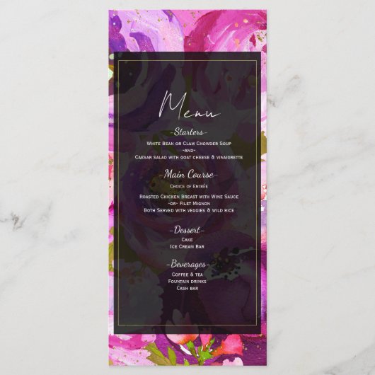 Pops de rose et violet vibre Mariage Floral Menu (Devant)