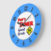 Pop's Diner Rétro Rouge Bleu Cuisine Horloge (Angle)