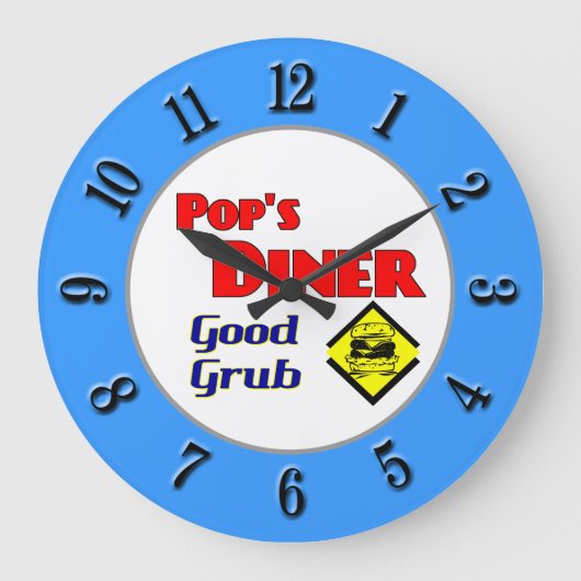 Pop's Diner Rétro Rouge Bleu Cuisine Horloge (Recto)