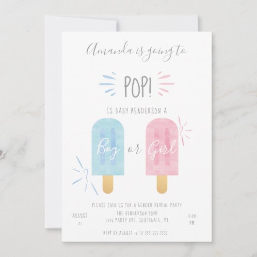 Popsiche Gender onthullen Uitnodiging, Jongen of M Kaart (Voorkant)