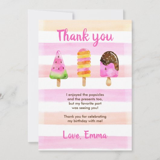 Popsiche Ice Cream Summer Birthday Hartelijk dank Kaart (Voorkant)