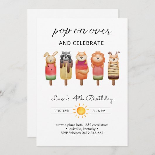 Popsicle Animals Verjaardag Kaart (Voorkant / Achterkant)