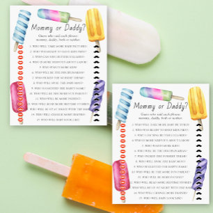 Popsicle baby shower Mama of papa spel