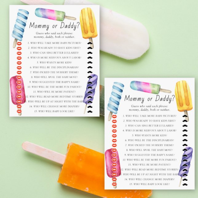 Popsicle baby shower Mama of papa spel (Creator heeft geüpload)