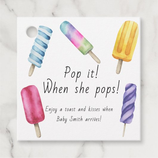 Popsicle Baby shower Pop het als ze poppen Bedankjes Labels (Voorkant)