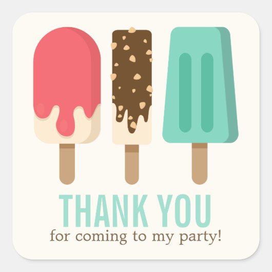 Popsicle Birthday Party Vierkante Sticker (Voorkant)