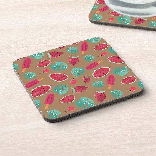 Popsicle, Cherry, aardbei en watermeloenen Bier Onderzetter (Linkerzijde)