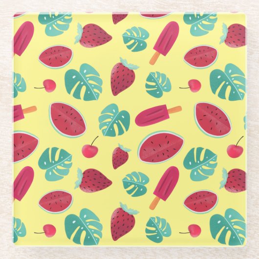 Popsicle, Cherry, aardbei en watermeloenen Glazen Onderzetter (Voorkant)
