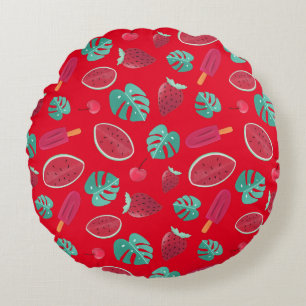 Popsicle, Cherry, aardbei en watermeloenen Rond Kussen