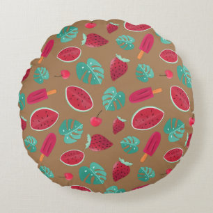 Popsicle, Cherry, aardbei en watermeloenen Rond Kussen