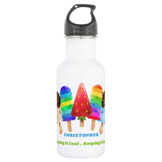 Popsicle Colorful Kinder Personalized Waterfles (Voorkant)