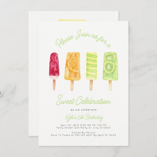 Popsicle Été Anniversaire Invitations (Devant / Derrière)