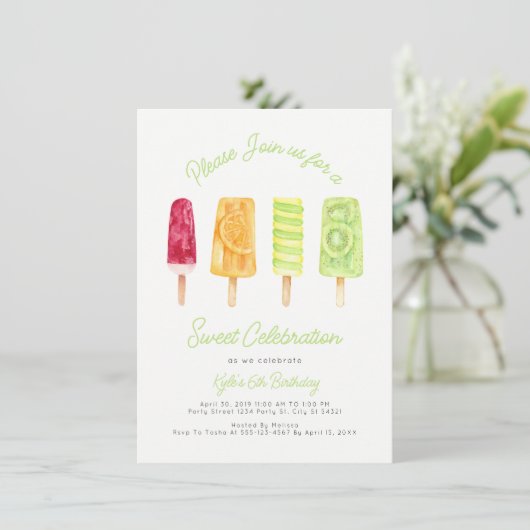 Popsicle Été Anniversaire Invitations (Debout devant)