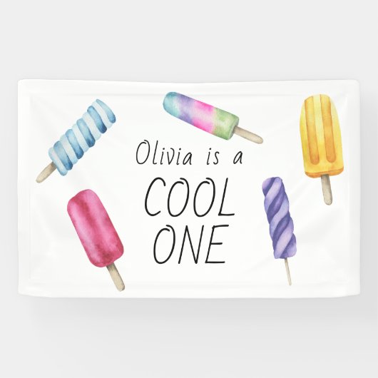 Popsicle Ice Cream Kids Verjaardag Spandoek (Horizontaal)