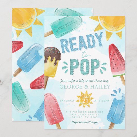 Popsicle klaar voor Pop Baby shower Invitation Kaart (Voorkant / Achterkant)