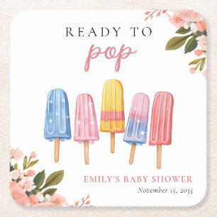 Popsicle klaar voor Pop Baby shower Vierkante Kartonnen Onderzetter