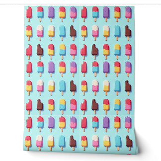 Popsicle Parade in Blue Ice Cream Wallpaper Behang