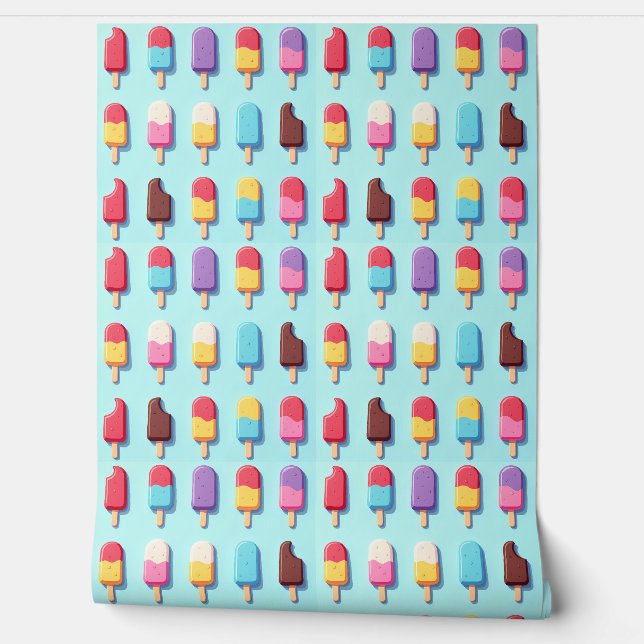 Popsicle Parade in Blue Ice Cream Wallpaper Behang (Afrollen)